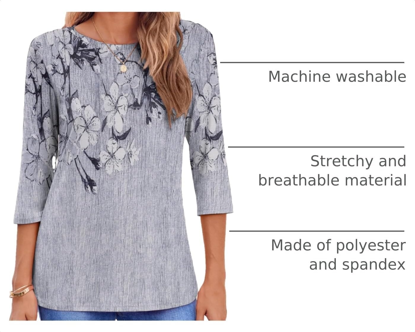 image:imageZeagoo Womens Casual 34 Sleeve TShirts Round Neck Tunic Tops Work BlouseDh62