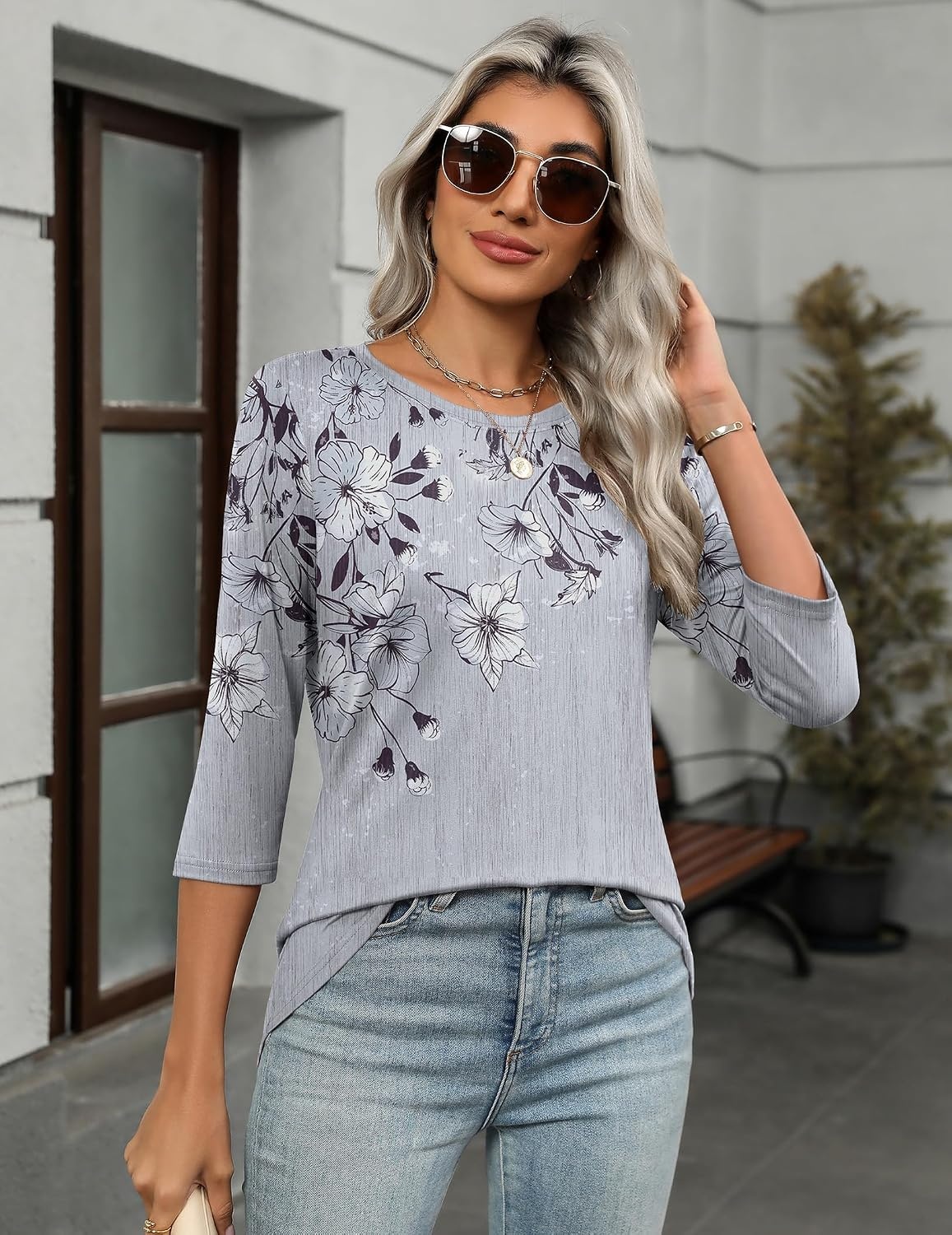image:imageZeagoo Womens Casual 34 Sleeve TShirts Round Neck Tunic Tops Work BlouseDh62