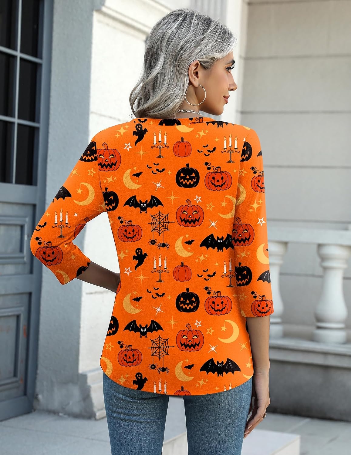 image:imageZeagoo Womens Casual 34 Sleeve TShirts Round Neck Tunic Tops Work BlouseOrange Cucurbitws85