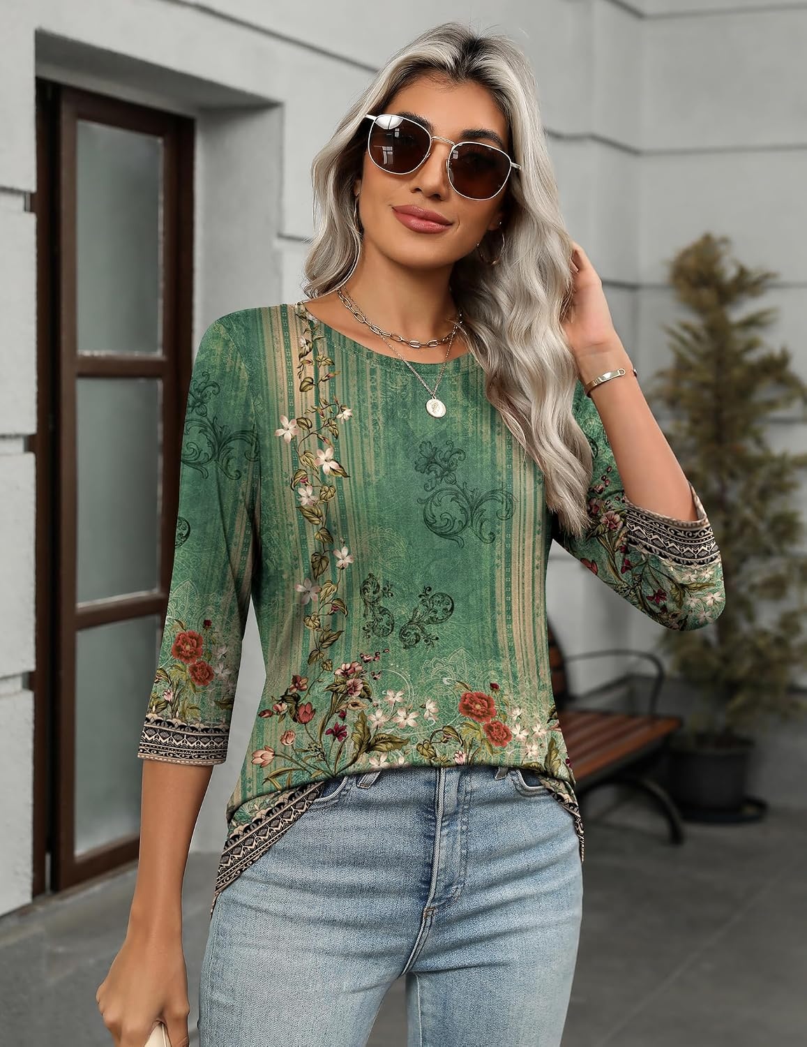 image:imageZeagoo Womens Casual 34 Sleeve TShirts Round Neck Tunic Tops Work BlousePa171