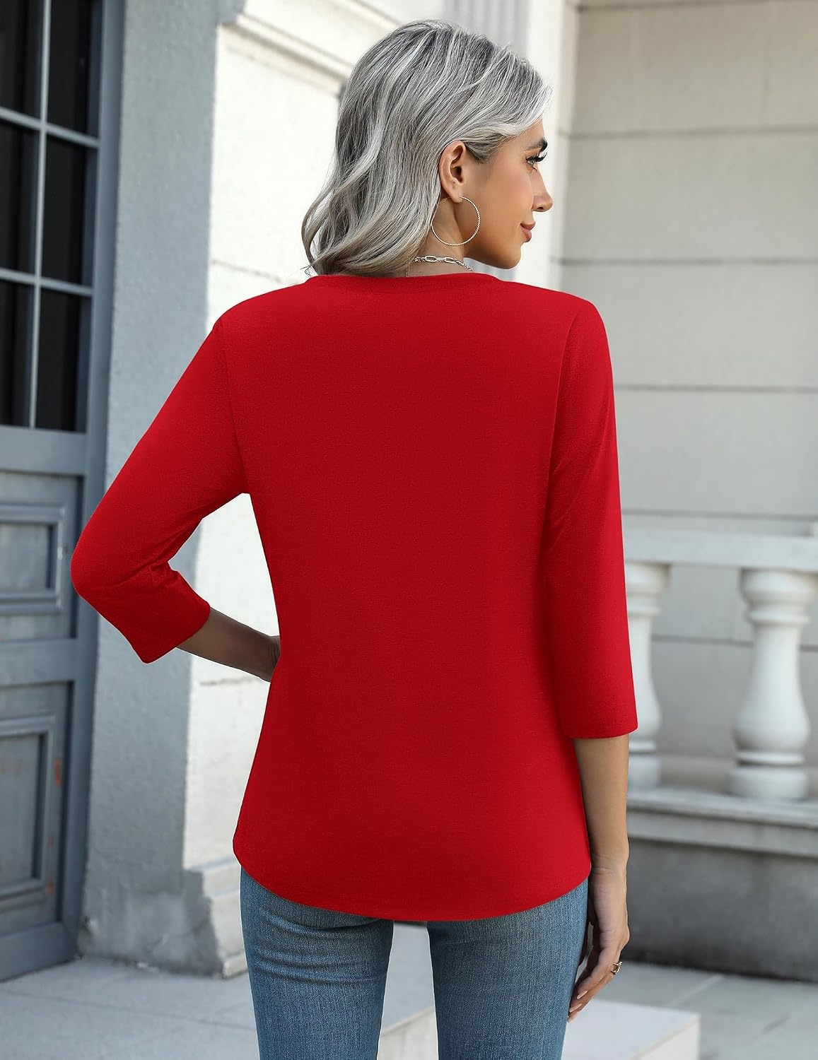 image:imageZeagoo Womens Casual 34 Sleeve TShirts Round Neck Tunic Tops Work BlouseRed Christmassd485