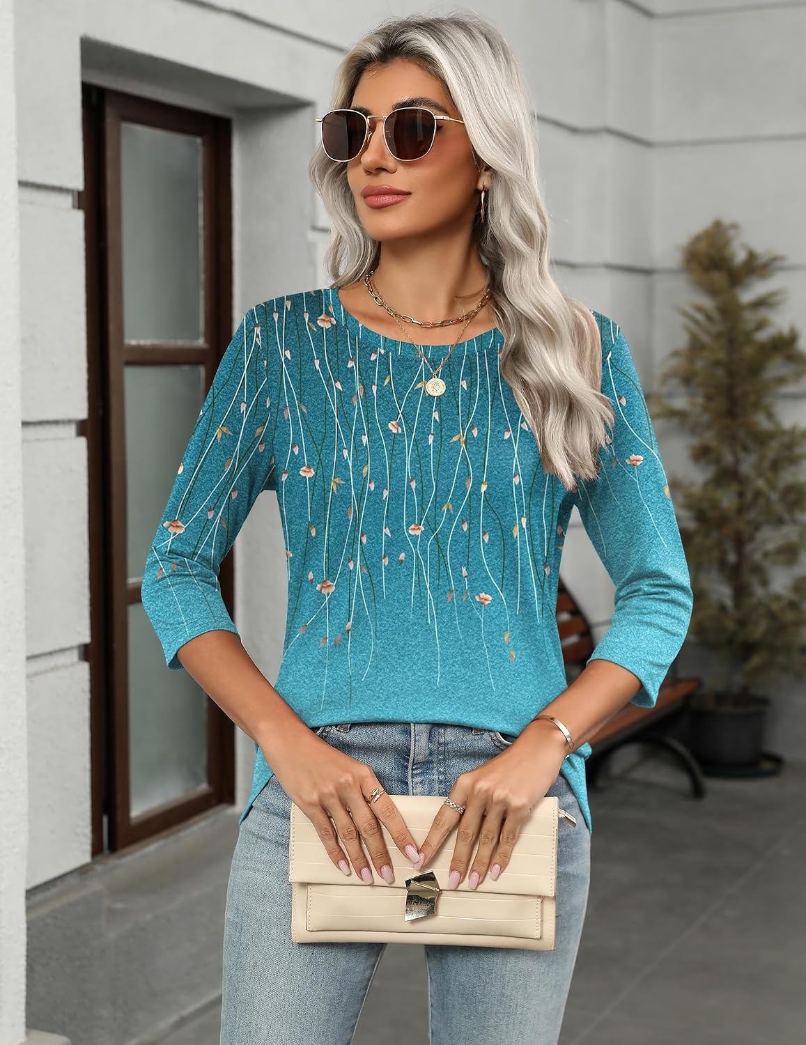 image:imageZeagoo Womens Casual 34 Sleeve TShirts Round Neck Tunic Tops Work BlouseXh363