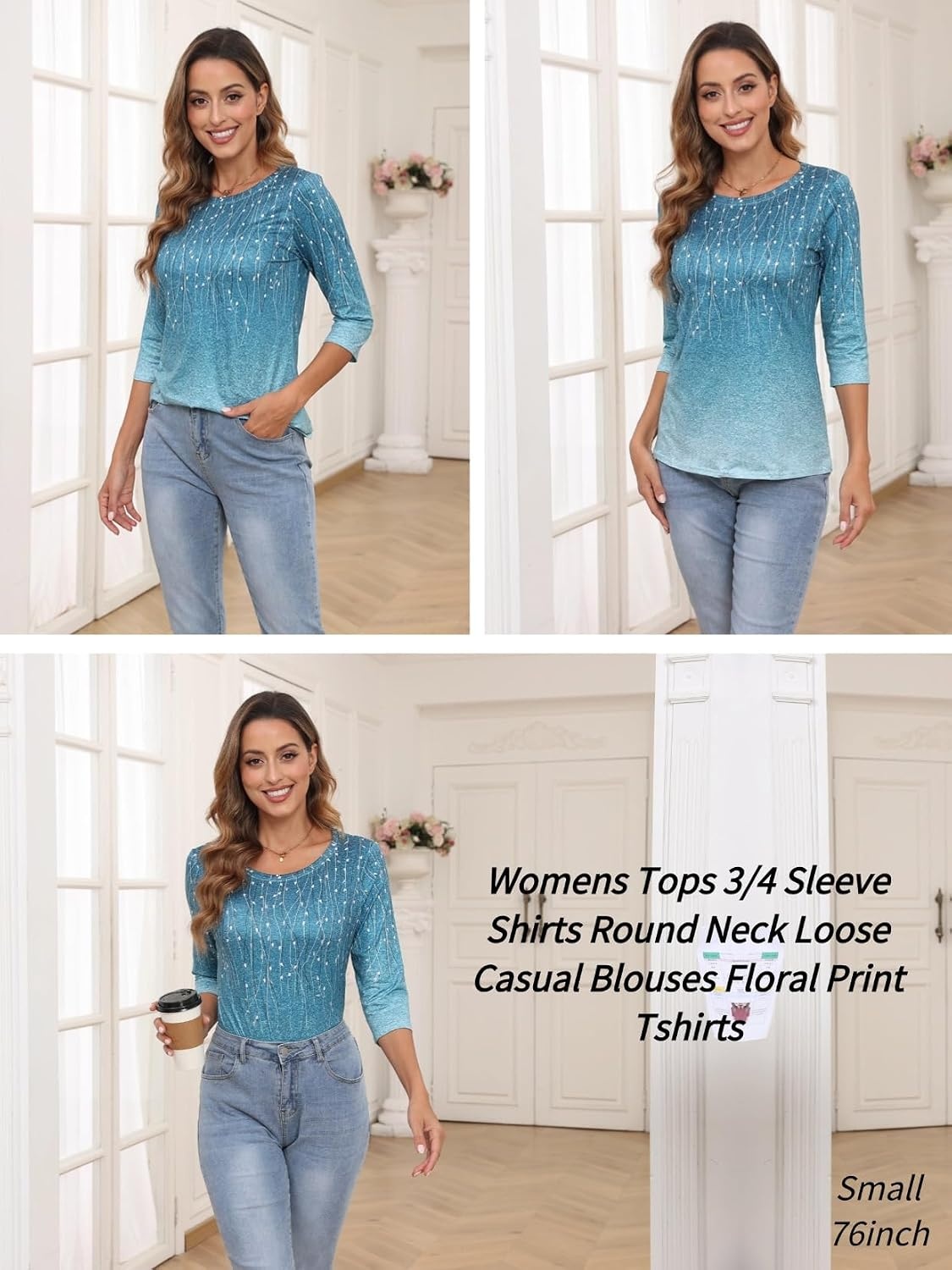 image:imageZeagoo Womens Casual 34 Sleeve TShirts Round Neck Tunic Tops Work BlouseXh363