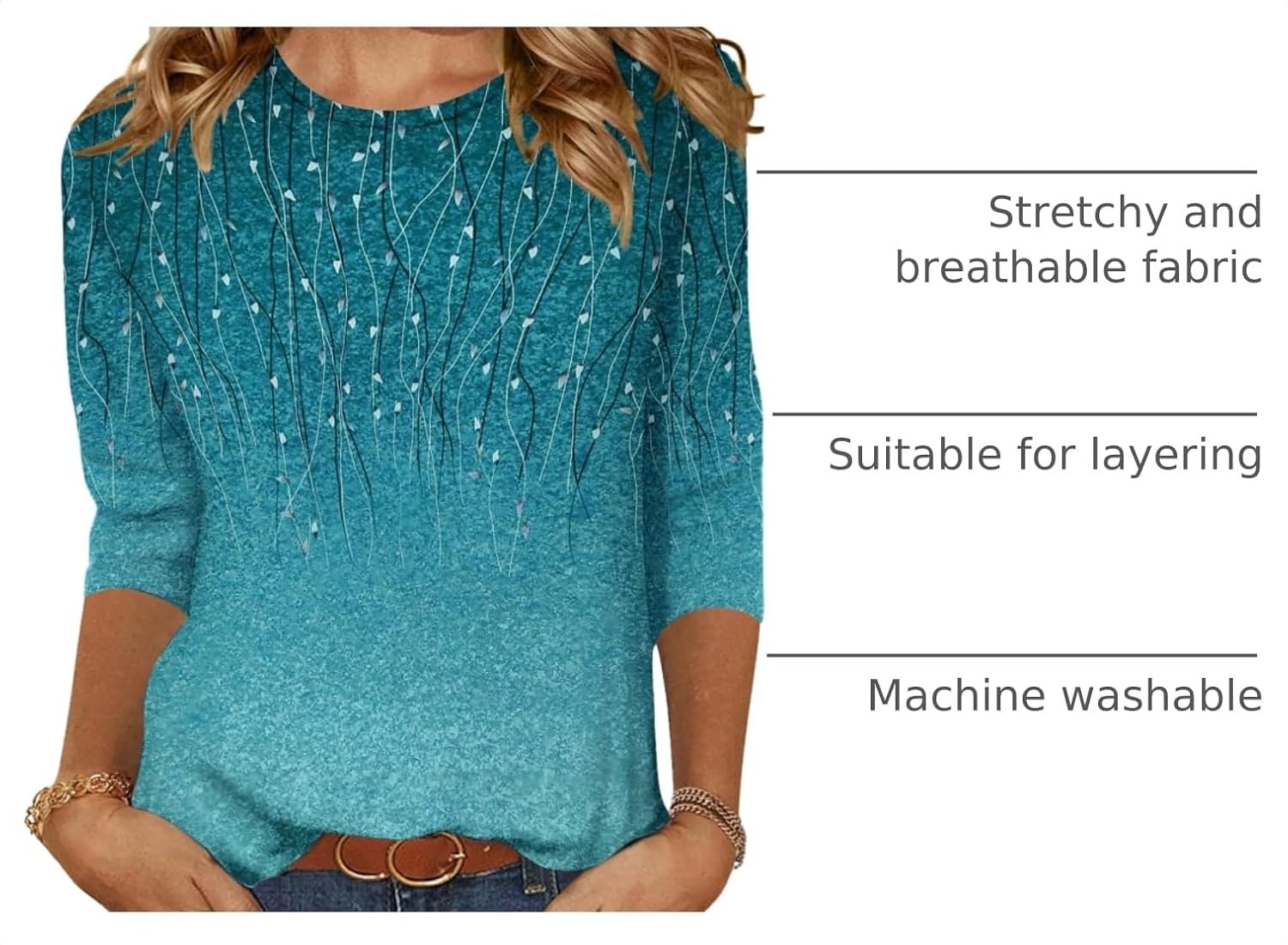 image:imageZeagoo Womens Casual 34 Sleeve TShirts Round Neck Tunic Tops Work BlouseXh363