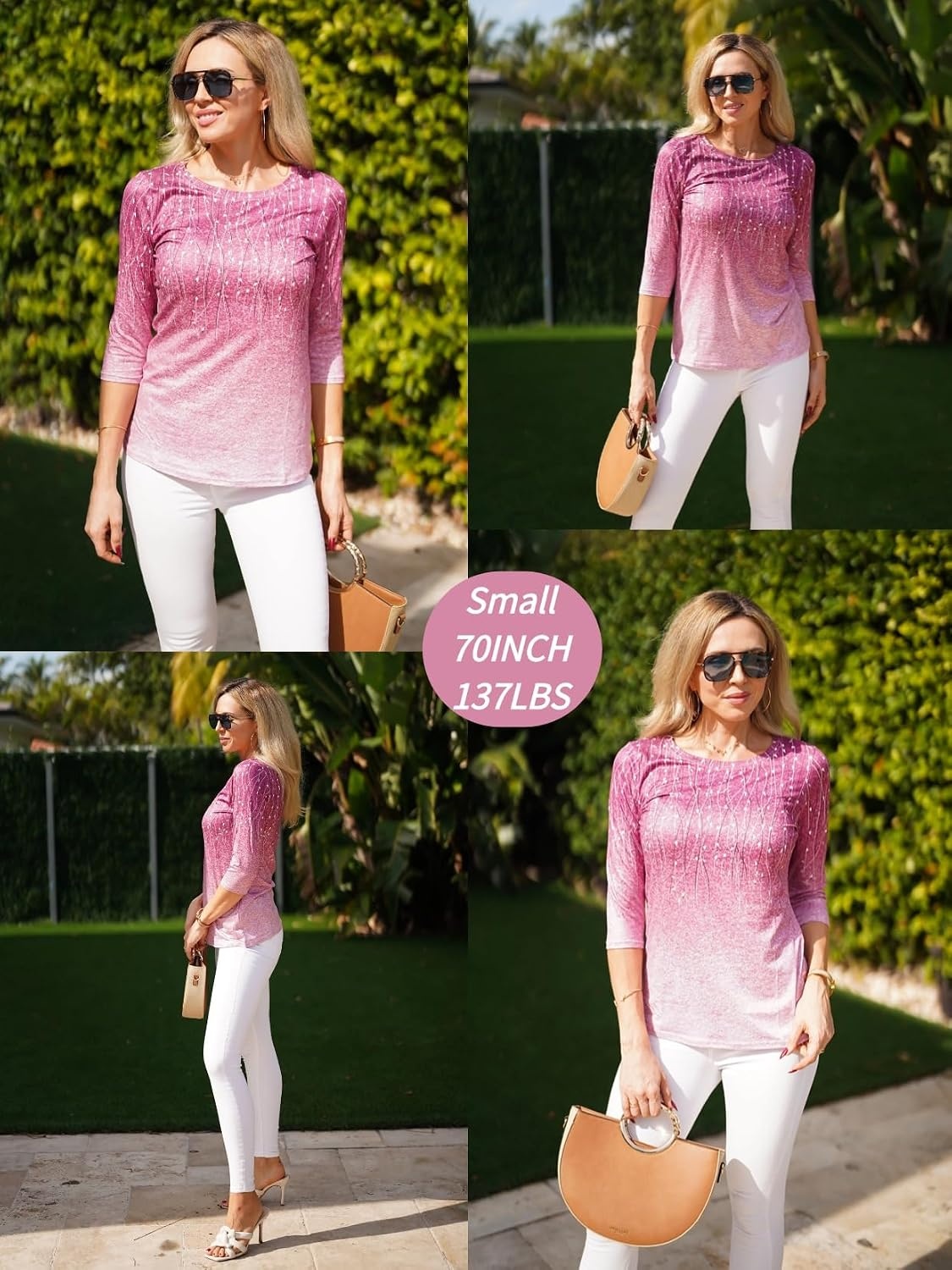 image:imageZeagoo Womens Casual 34 Sleeve TShirts Round Neck Tunic Tops Work BlouseXh370