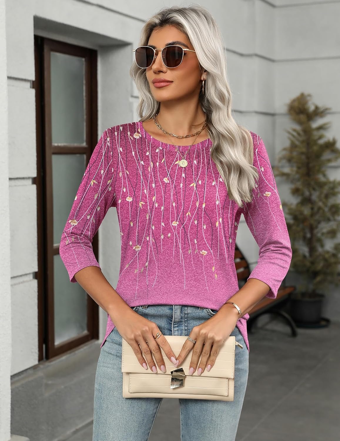 image:imageZeagoo Womens Casual 34 Sleeve TShirts Round Neck Tunic Tops Work BlouseXh370