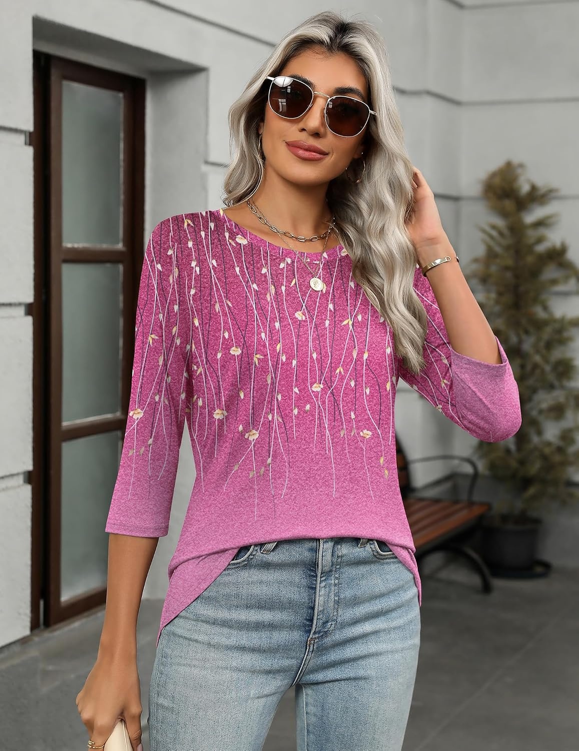image:imageZeagoo Womens Casual 34 Sleeve TShirts Round Neck Tunic Tops Work BlouseXh370