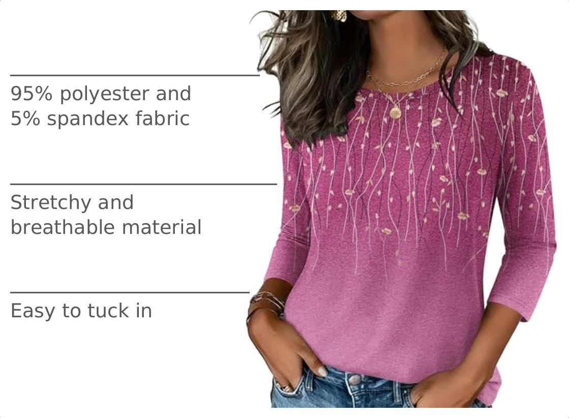 image:imageZeagoo Womens Casual 34 Sleeve TShirts Round Neck Tunic Tops Work BlouseXh370