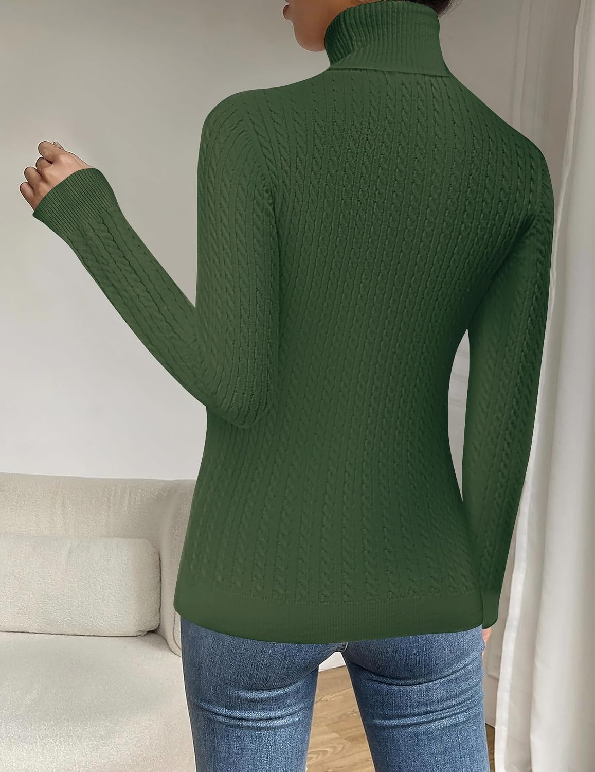 image:imageZeagoo Womens Sweaters Turtleneck Cable Knit Long Sleeve Pullover Fall TopsArmy Green