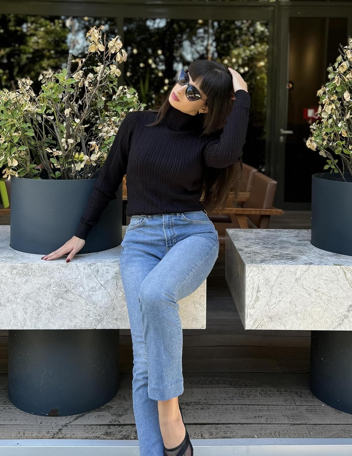image:imageZeagoo Womens Sweaters Turtleneck Cable Knit Long Sleeve Pullover Fall TopsBlack