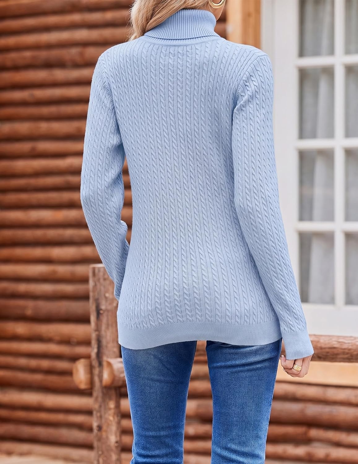 image:imageZeagoo Womens Sweaters Turtleneck Cable Knit Long Sleeve Pullover Fall TopsBlue