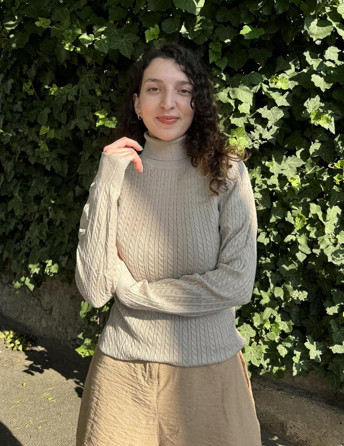 image:imageZeagoo Womens Sweaters Turtleneck Cable Knit Long Sleeve Pullover Fall TopsDark Apricot