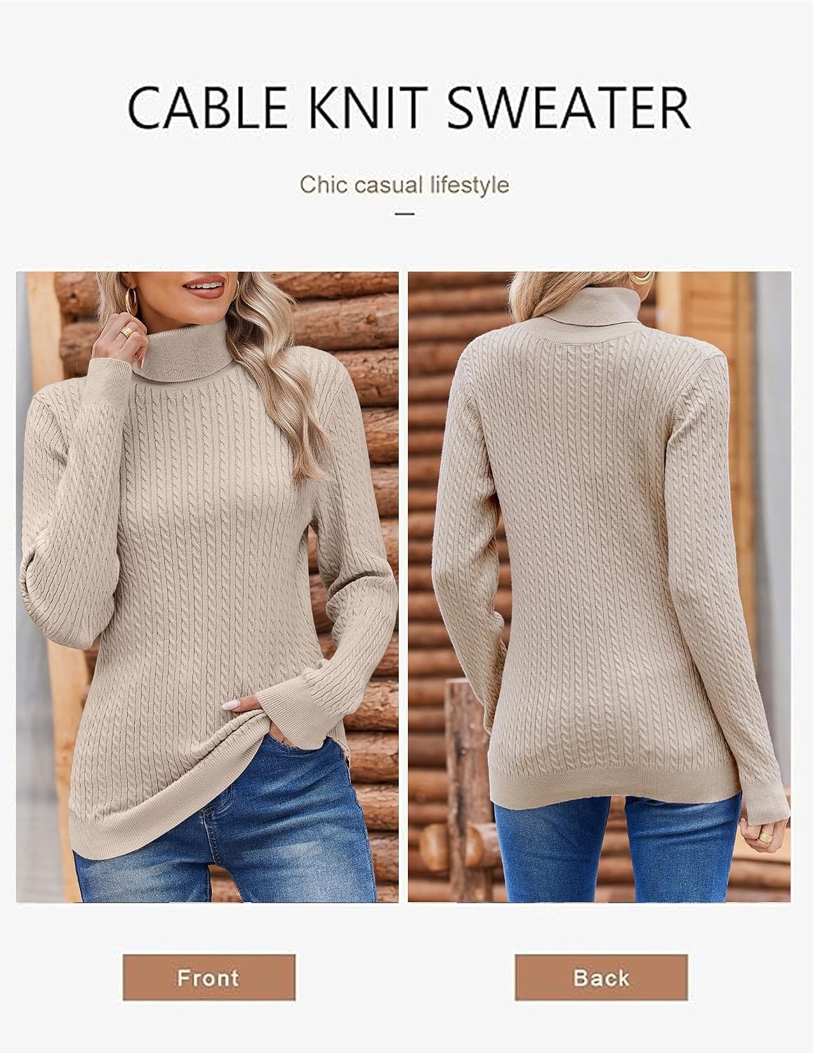 image:imageZeagoo Womens Sweaters Turtleneck Cable Knit Long Sleeve Pullover Fall TopsDark Apricot