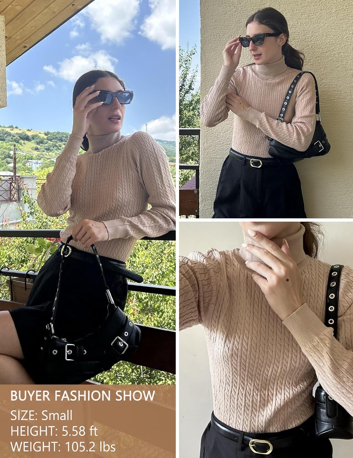 image:imageZeagoo Womens Sweaters Turtleneck Cable Knit Long Sleeve Pullover Fall TopsKhaki