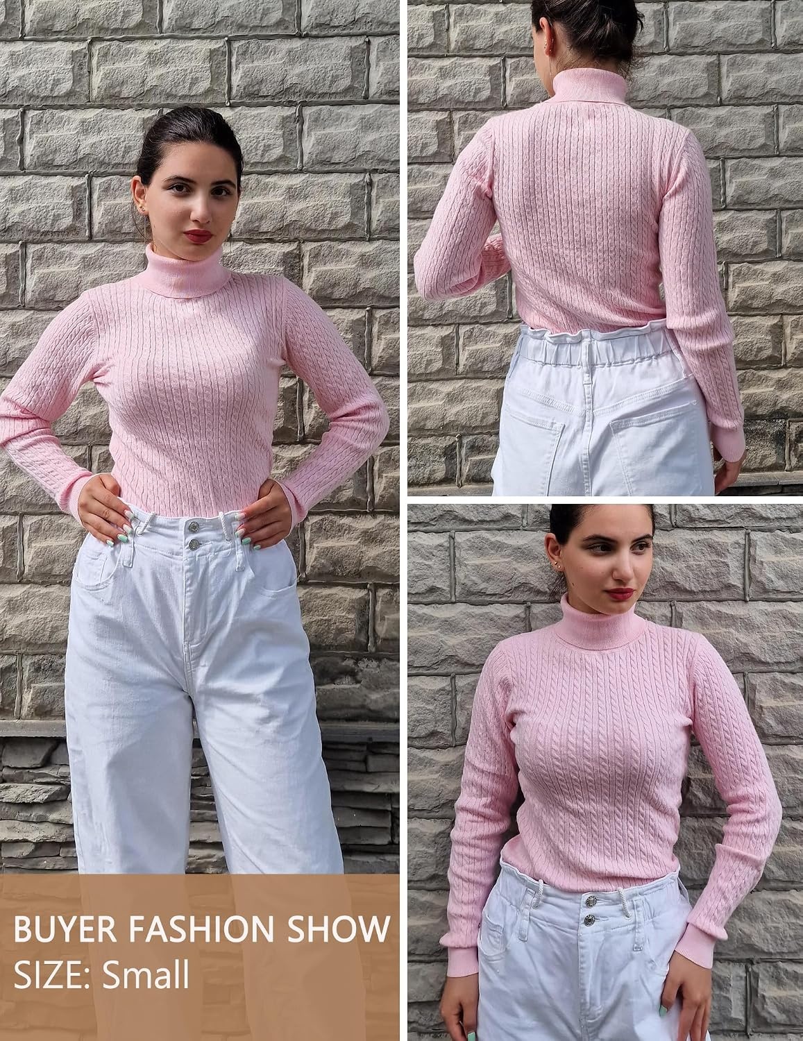 image:imageZeagoo Womens Sweaters Turtleneck Cable Knit Long Sleeve Pullover Fall TopsPink