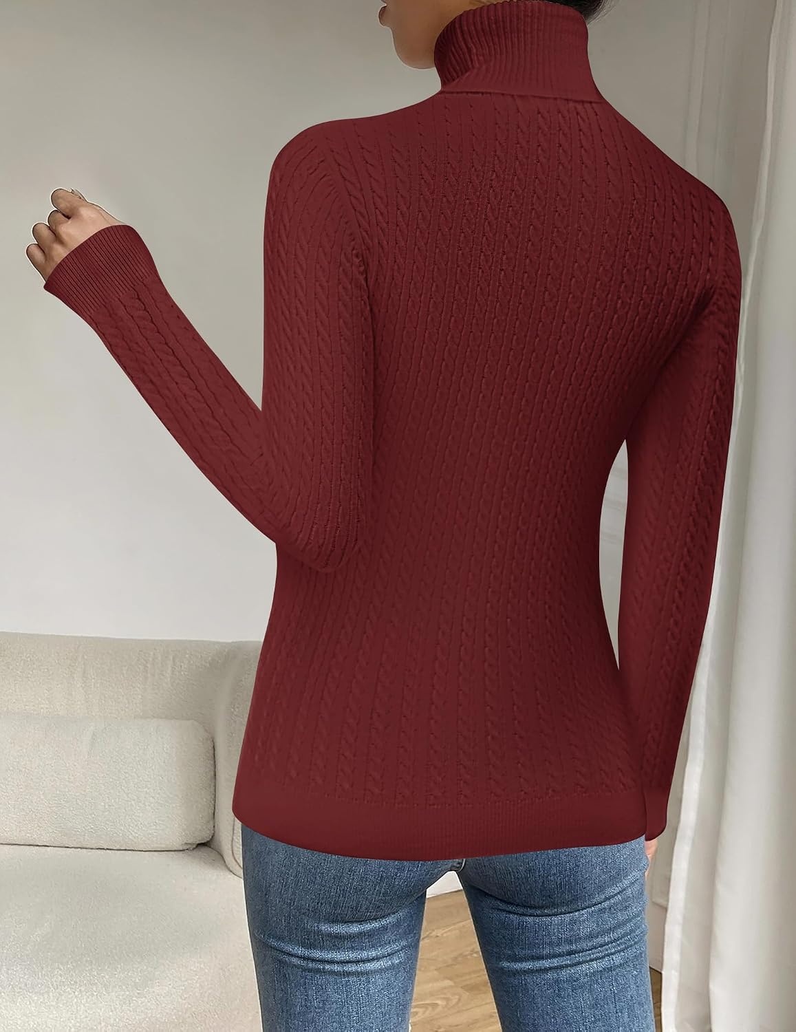 image:imageZeagoo Womens Sweaters Turtleneck Cable Knit Long Sleeve Pullover Fall TopsRed