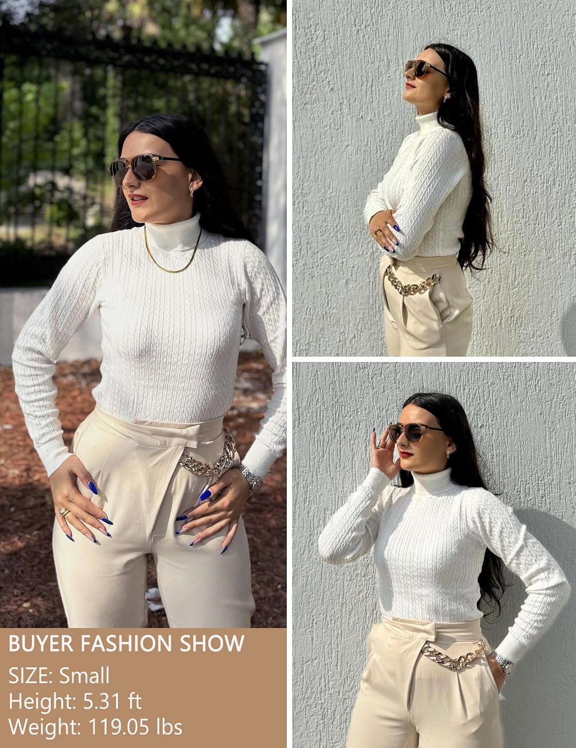 image:imageZeagoo Womens Sweaters Turtleneck Cable Knit Long Sleeve Pullover Fall TopsWhite