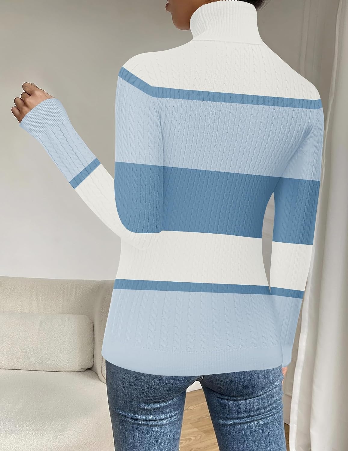 image:imageZeagoo Womens Sweaters Turtleneck Cable Knit Long Sleeve Pullover Fall TopsZ Baby Blue