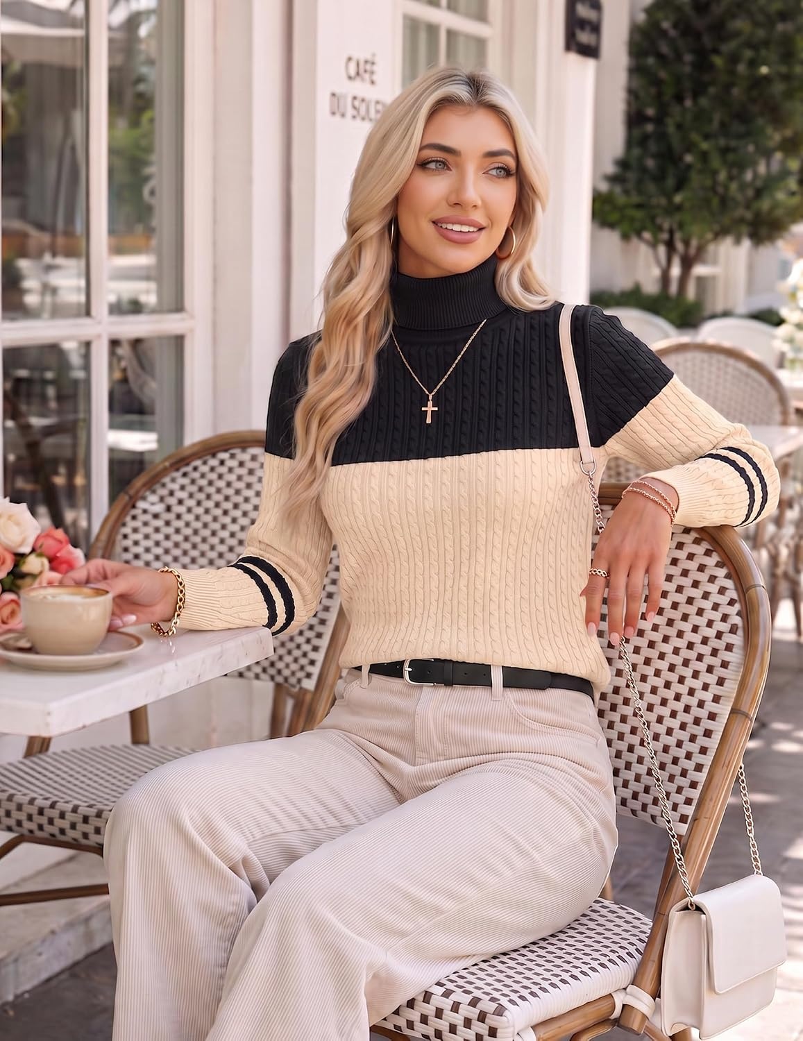 image:imageZeagoo Womens Sweaters Turtleneck Cable Knit Long Sleeve Pullover Fall TopsZ Black