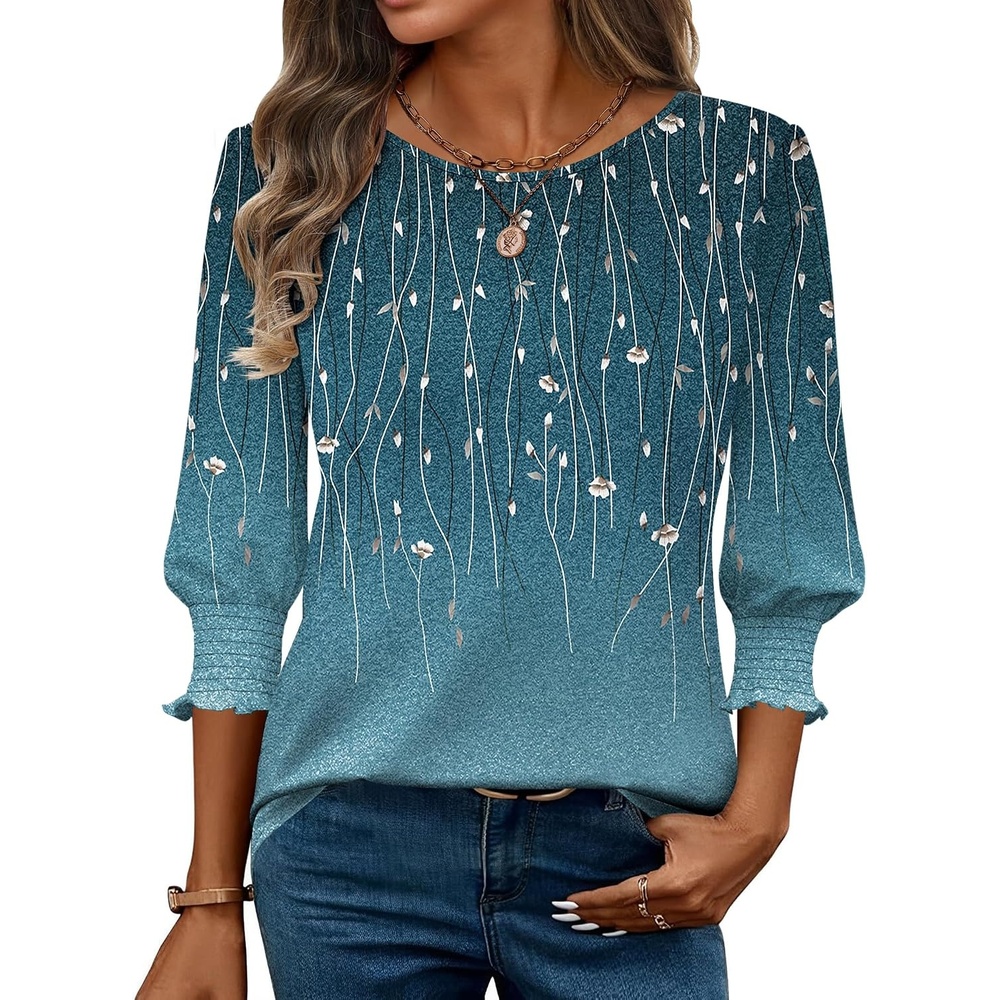image:imageZeagoo 34 Length Sleeve Blouse Pleated Tops Tunics for Women Dressy Shirt Business CasualBlue Vine