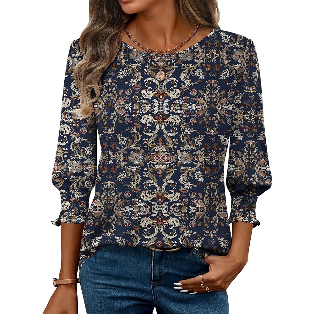 image:imageZeagoo 34 Length Sleeve Blouse Pleated Tops Tunics for Women Dressy Shirt Business CasualNavy Khaki Blessing