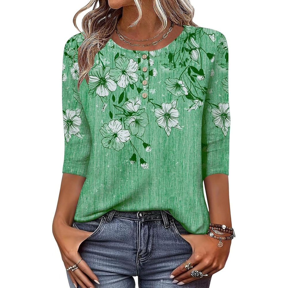 image:imageZeagoo 34 Length Sleeve Women Tops Dressy Casual Blouses Work ClothesBf180green Flower