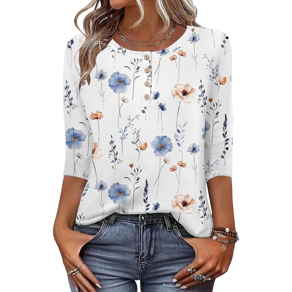 image:imageZeagoo 34 Length Sleeve Women Tops Dressy Casual Blouses Work ClothesBf290white Flower
