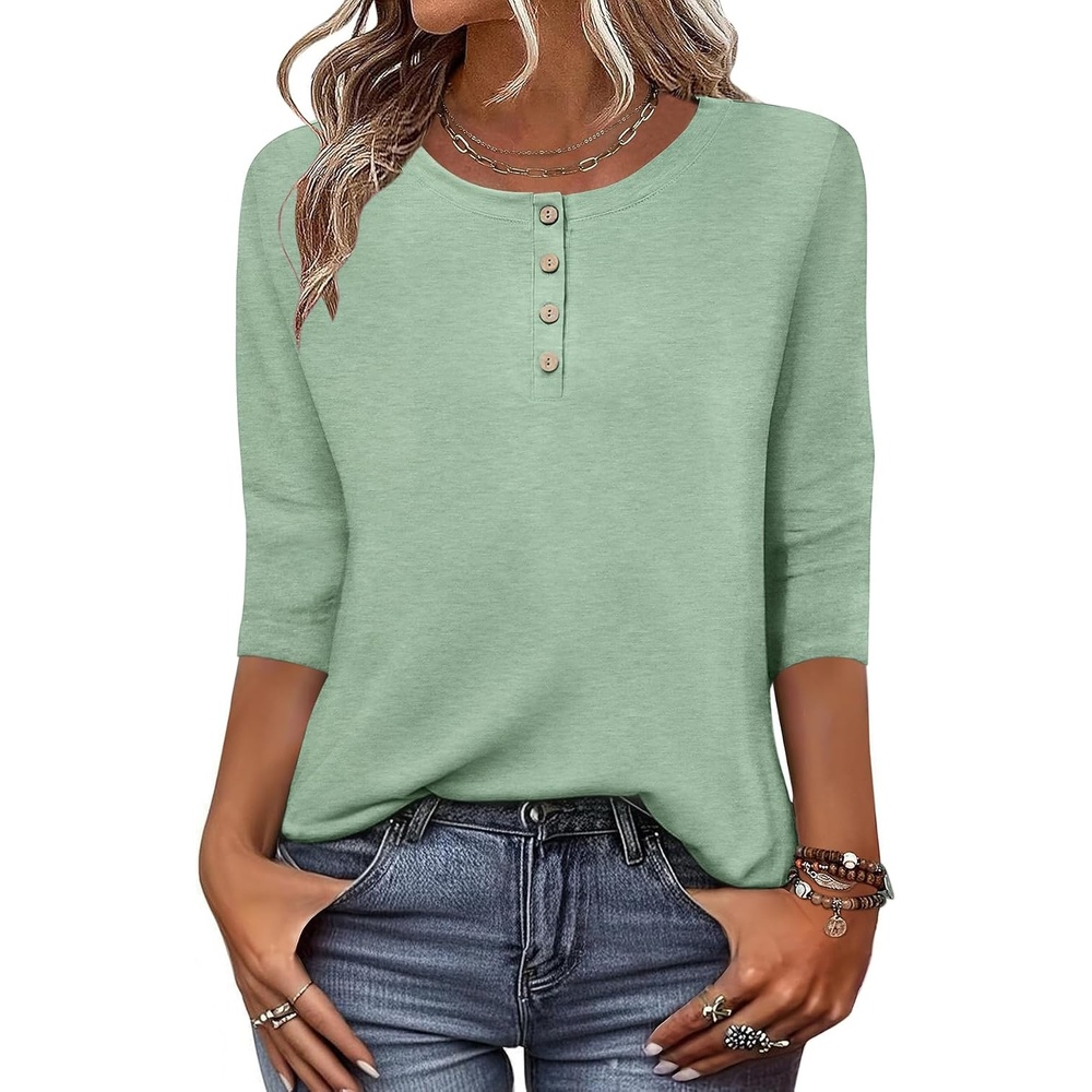 image:imageZeagoo 34 Length Sleeve Women Tops Dressy Casual Blouses Work ClothesBlight Green