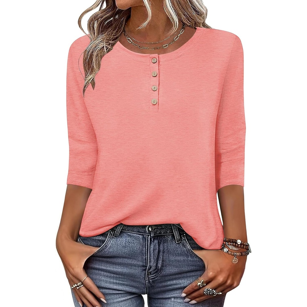 image:imageZeagoo 34 Length Sleeve Women Tops Dressy Casual Blouses Work ClothesCoral Pink