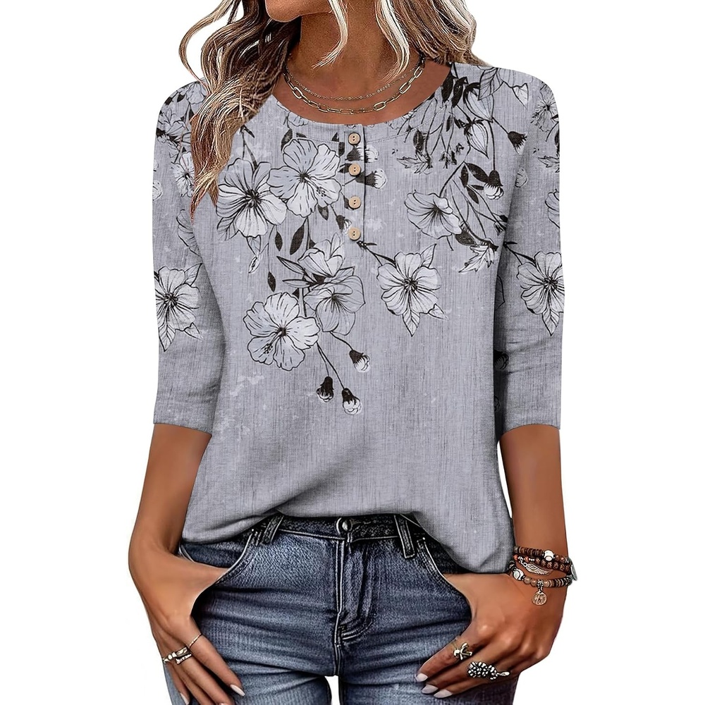 image:imageZeagoo 34 Length Sleeve Women Tops Dressy Casual Blouses Work ClothesDh62grey Flower