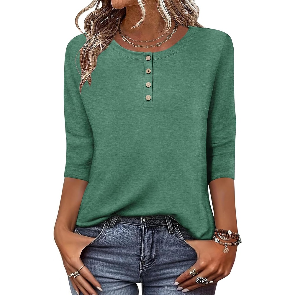 image:imageZeagoo 34 Length Sleeve Women Tops Dressy Casual Blouses Work ClothesGreen