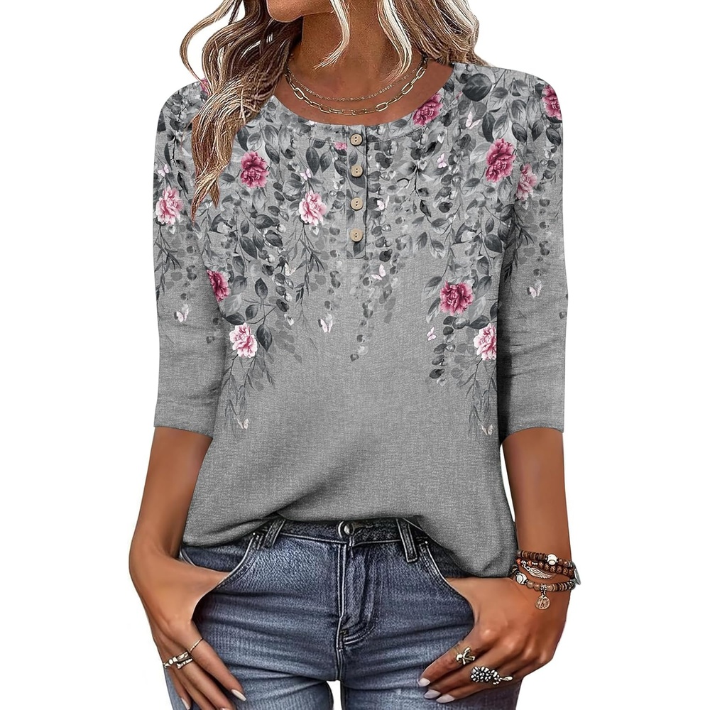 image:imageZeagoo 34 Length Sleeve Women Tops Dressy Casual Blouses Work ClothesHf36grey Leaves