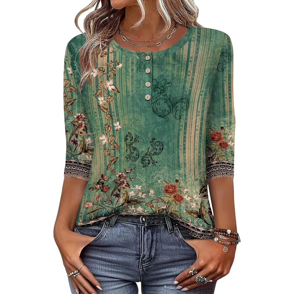 image:imageZeagoo 34 Length Sleeve Women Tops Dressy Casual Blouses Work ClothesMz808green