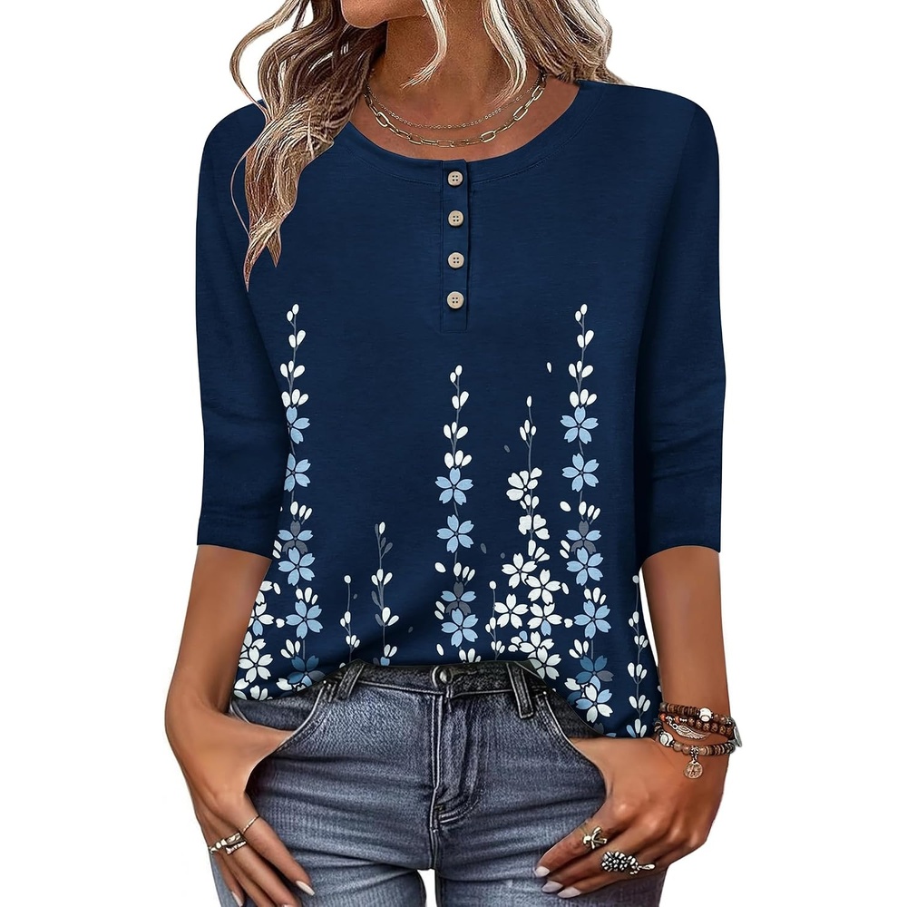 image:imageZeagoo 34 Length Sleeve Women Tops Dressy Casual Blouses Work ClothesSf119blue Print