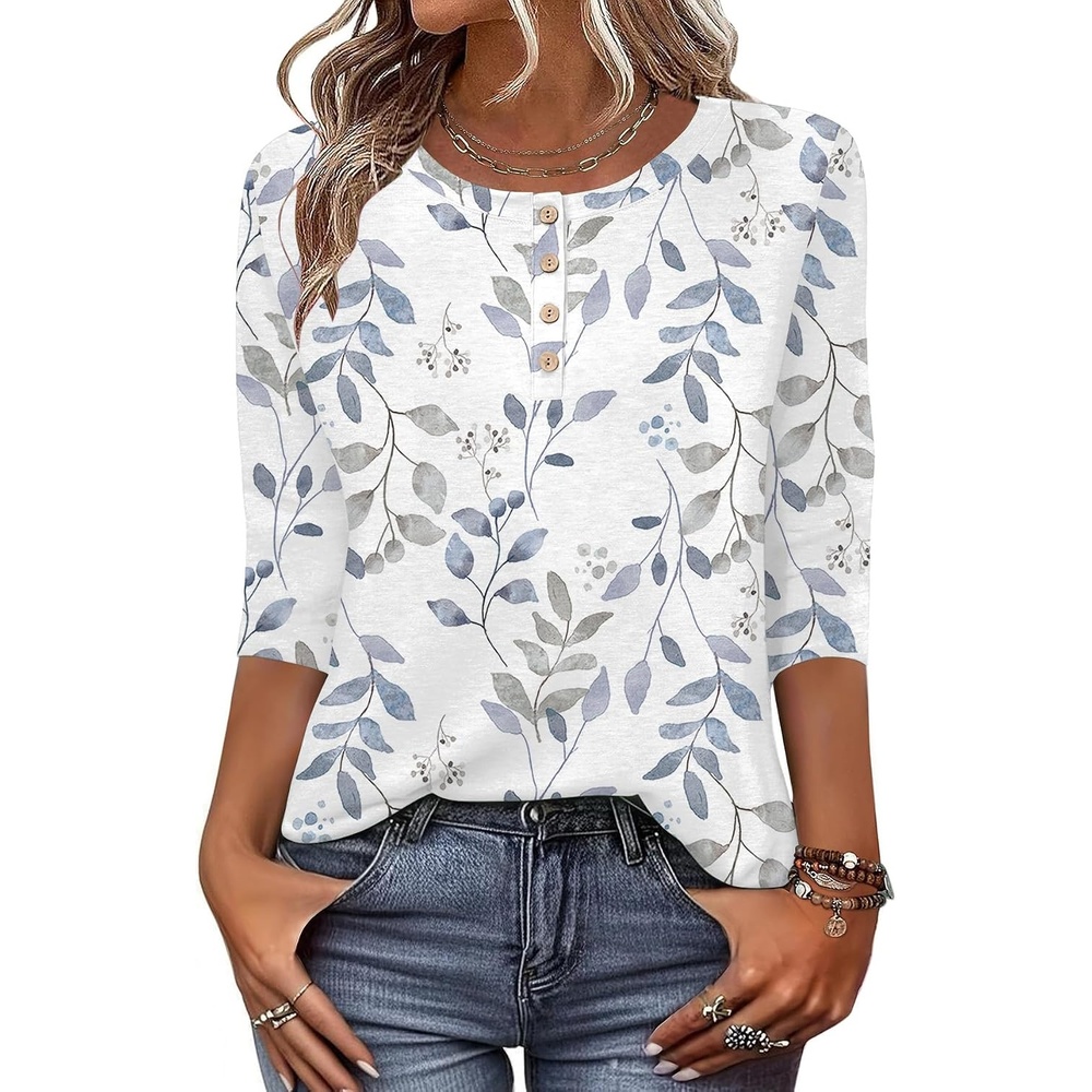 image:imageZeagoo 34 Length Sleeve Women Tops Dressy Casual Blouses Work ClothesSp106leaves