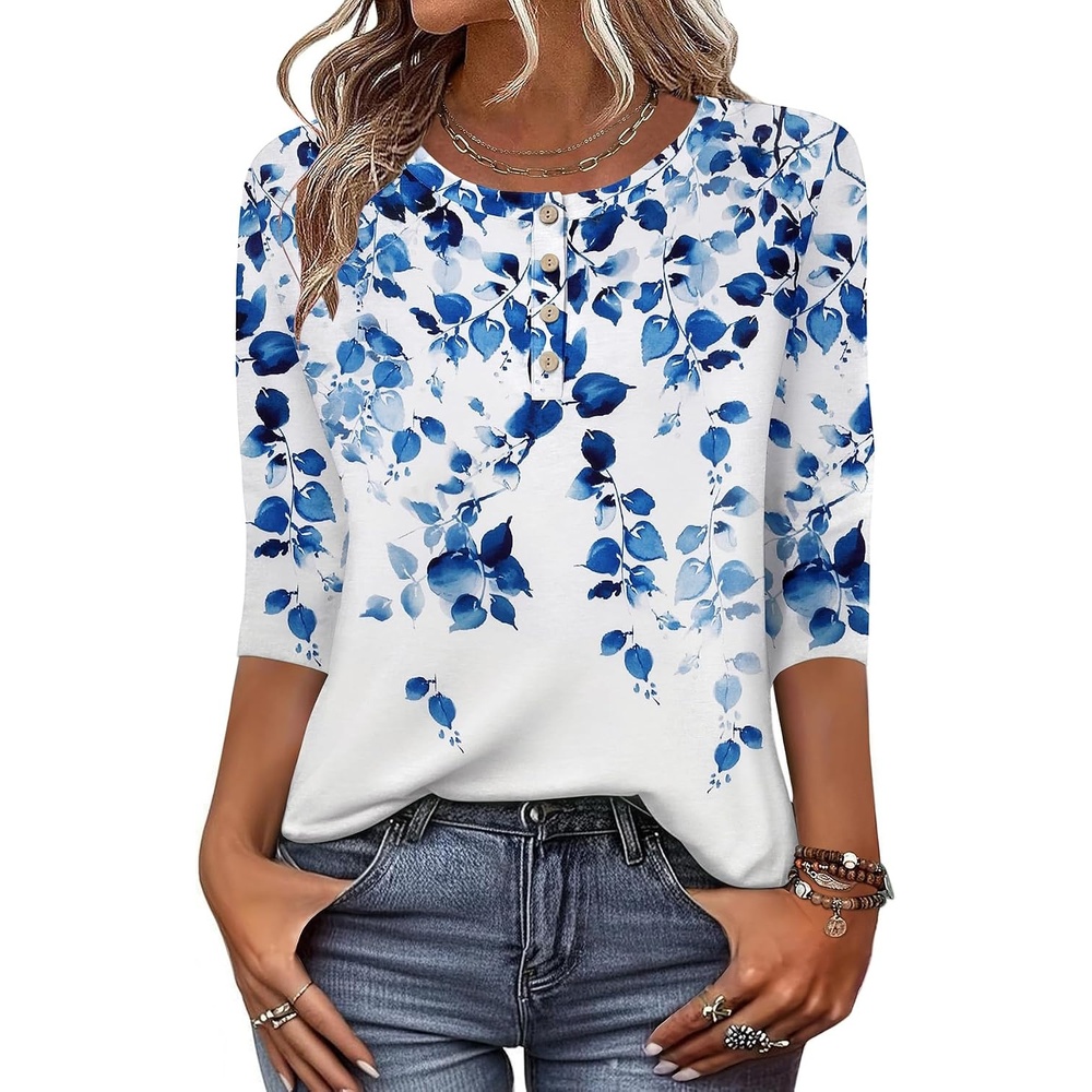 image:imageZeagoo 34 Length Sleeve Women Tops Dressy Casual Blouses Work ClothesWf41blue Leaves