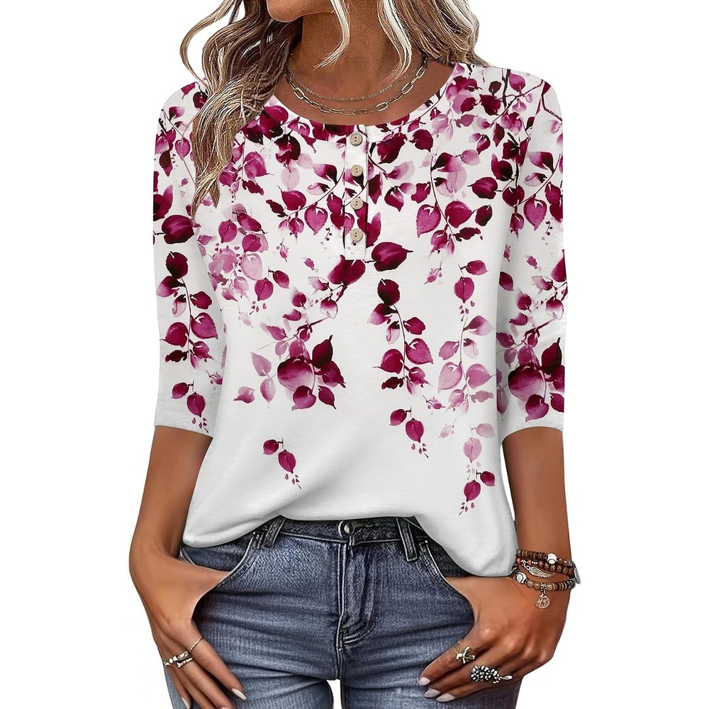 image:imageZeagoo 34 Length Sleeve Women Tops Dressy Casual Blouses Work ClothesWf74purple Leaves