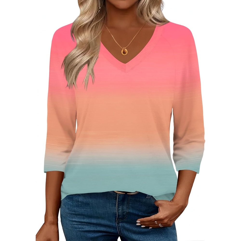 image:imageZeagoo 34 Length Sleeve Womens Tops Casual V Neck Shirts Soft Basic TeesMulticoloured