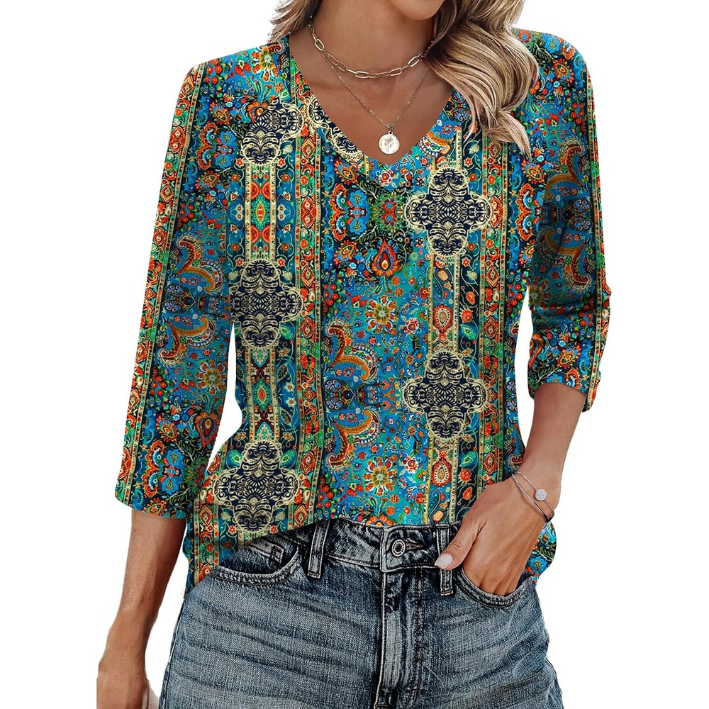 image:imageZeagoo 34 Length Sleeve Womens Tops Casual V Neck Shirts Soft Basic TeesMz779