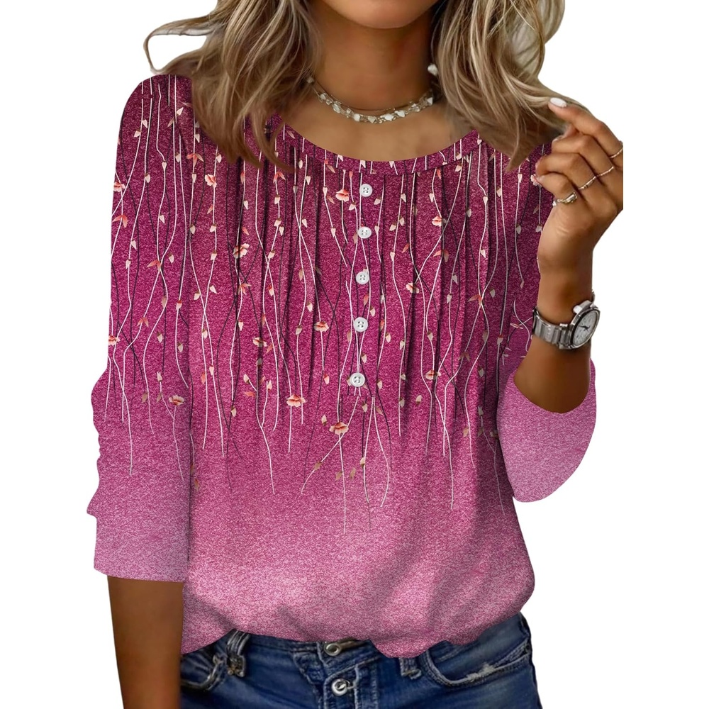 image:imageZeagoo 34 Length Sleeve Womens Tops Round Neck Casual Summer Tunic Tops Basic Tees Blouses Dressy TShirts Pleated ShirtsApurple