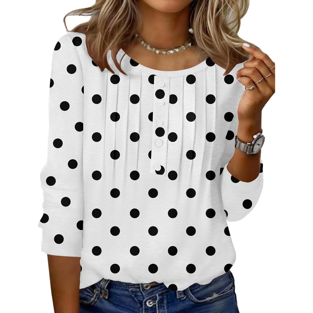 image:imageZeagoo 34 Length Sleeve Womens Tops Round Neck Casual Summer Tunic Tops Basic Tees Blouses Dressy TShirts Pleated ShirtsJh592
