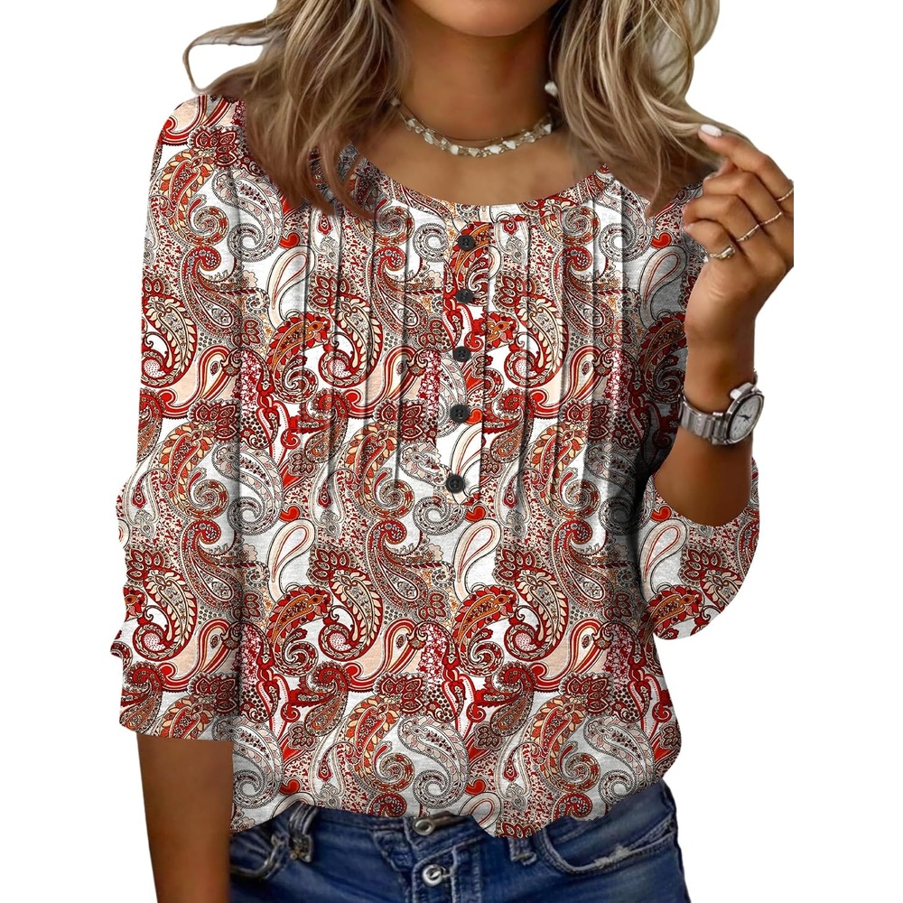 image:imageZeagoo 34 Length Sleeve Womens Tops Round Neck Casual Summer Tunic Tops Basic Tees Blouses Dressy TShirts Pleated ShirtsMz3