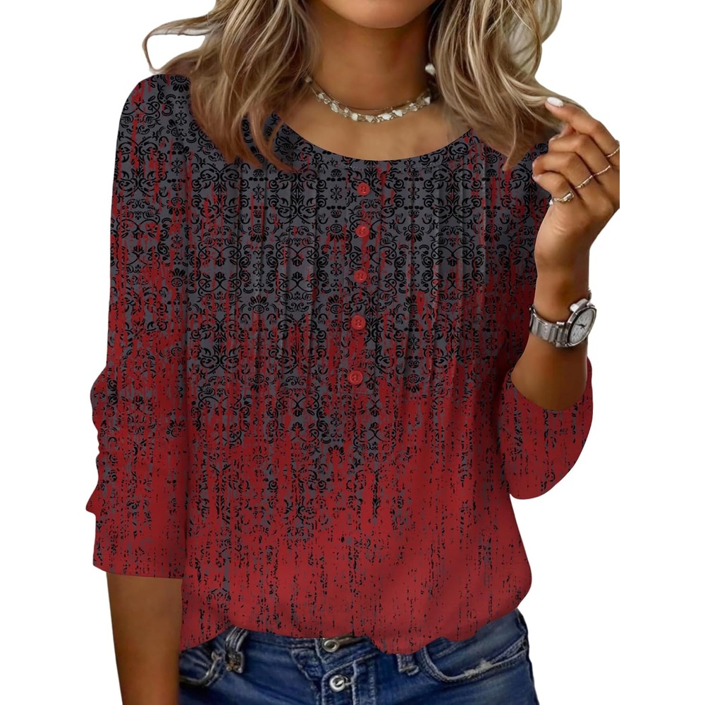 image:imageZeagoo 34 Length Sleeve Womens Tops Round Neck Casual Summer Tunic Tops Basic Tees Blouses Dressy TShirts Pleated ShirtsMz838