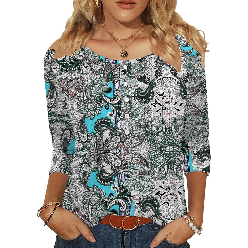 image:imageZeagoo 34 Length Sleeve Womens Tops Round Neck Casual Summer Tunic Tops Basic Tees Blouses Dressy TShirts Pleated ShirtsMz906