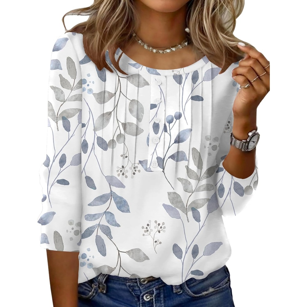 image:imageZeagoo 34 Length Sleeve Womens Tops Round Neck Casual Summer Tunic Tops Basic Tees Blouses Dressy TShirts Pleated ShirtsSp113