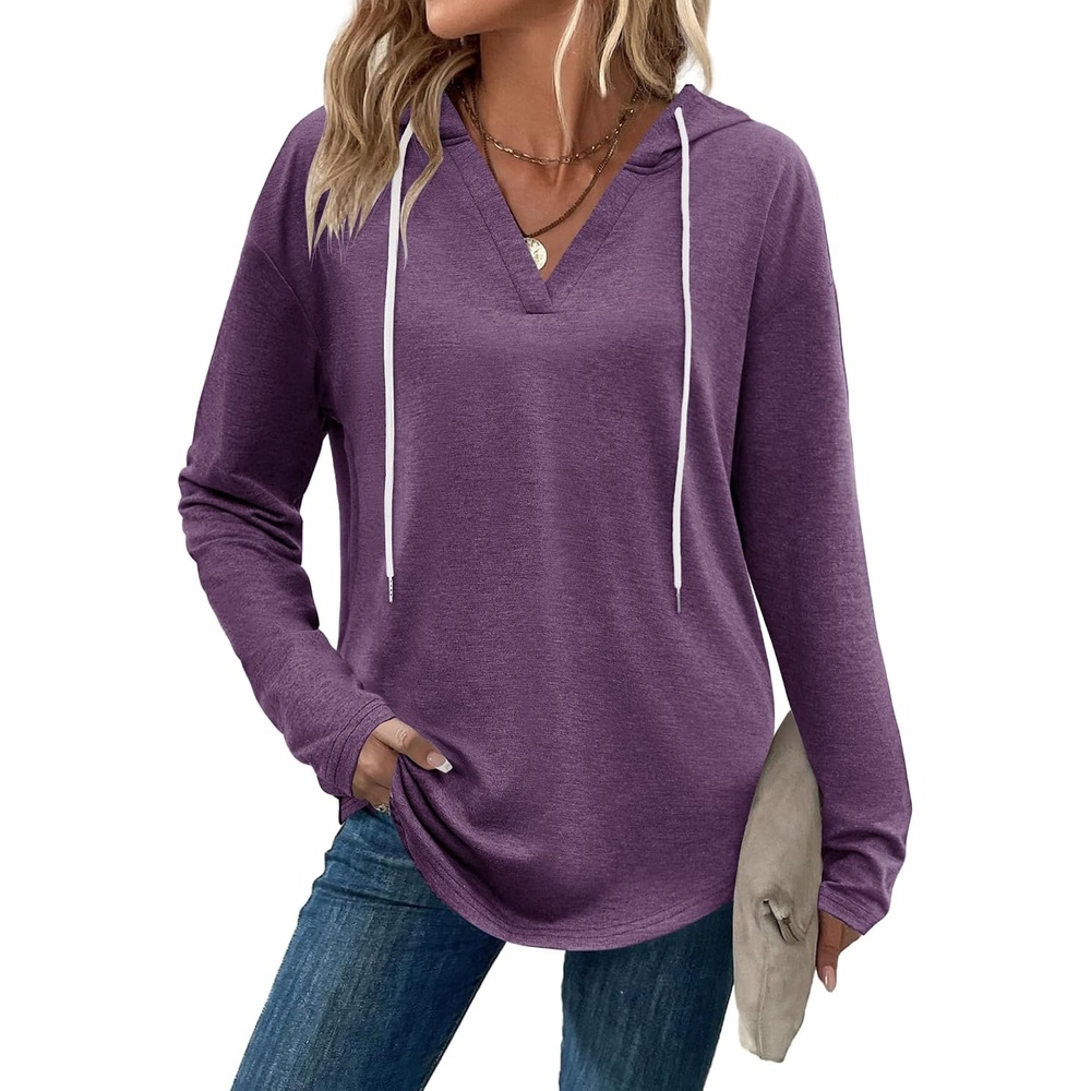 image:imageZeagoo Hoodies for Women Long Sleeve Drawstring V Neck Pullover Sweatshirts Shirts Loose Casual Fall TopsPurple