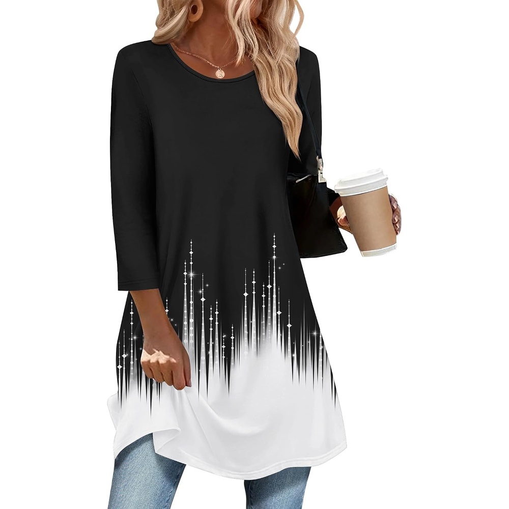 image:imageZeagoo Women Tops 34 Sleeve Dressy Casual Plus Size Tunics Loose BlousesBlack Whitejb223