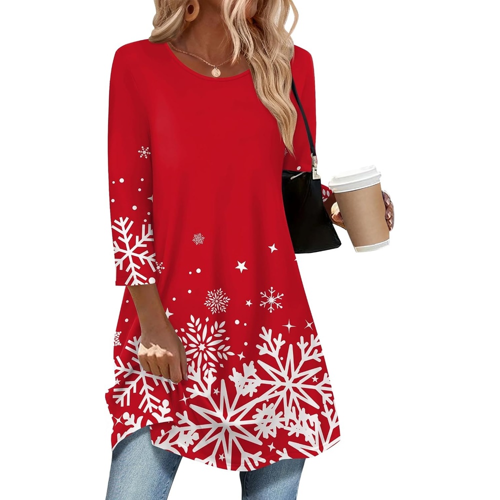 image:imageZeagoo Women Tops 34 Sleeve Dressy Casual Plus Size Tunics Loose BlousesChristmas Redsd507
