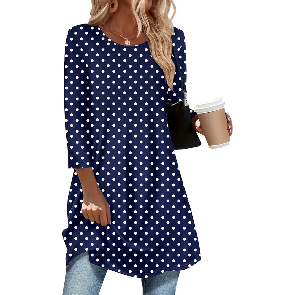 image:imageZeagoo Women Tops 34 Sleeve Dressy Casual Plus Size Tunics Loose BlousesNavy Polka Dotsjh379