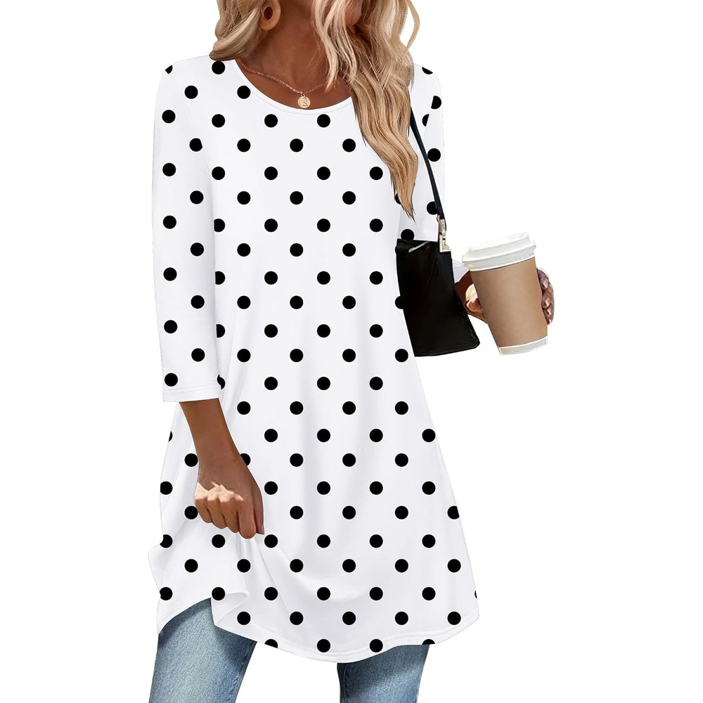 image:imageZeagoo Women Tops 34 Sleeve Dressy Casual Plus Size Tunics Loose BlousesPolka Dotsjh592